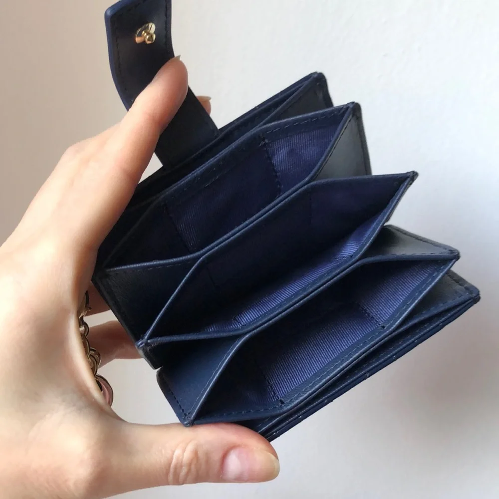 Christian Dior Lady Dior Jasmine Card Holder Wallet In Blue Patent Leather